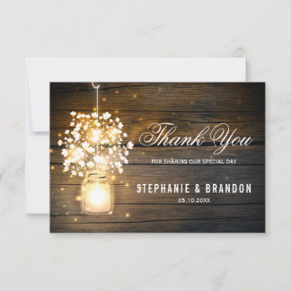 Mason Jar glowing Lights floral Thank You Card