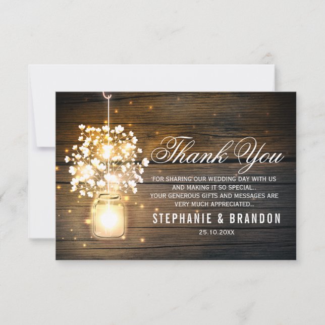 Mason Jar glowing Lights floral Thank You Card (Front)