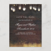 Mason Jar Gold Lights Rustic Save the Date