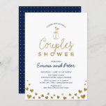 Mason Jar, Gold & Navy Couples Wedding Shower Invitation<br><div class="desc">Celebrate your special day with this cute and stylish invitation template features cute hearts and Mason jar with a gold glitter texture.</div>