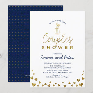 Mason Jar, Gold & Navy Couples Wedding Shower Invitation