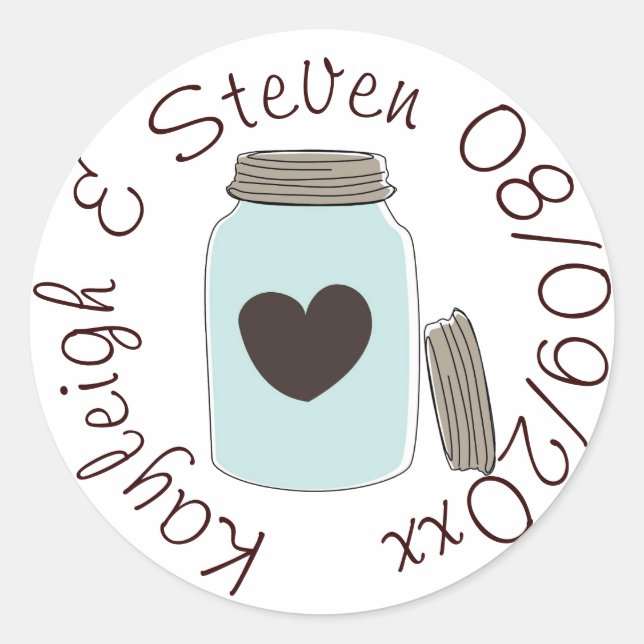 Mason Jar Heart Classic Round Sticker (Front)