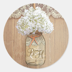 Mason Jar Hydrangea Floral Rustic Wedding Classic Round Sticker