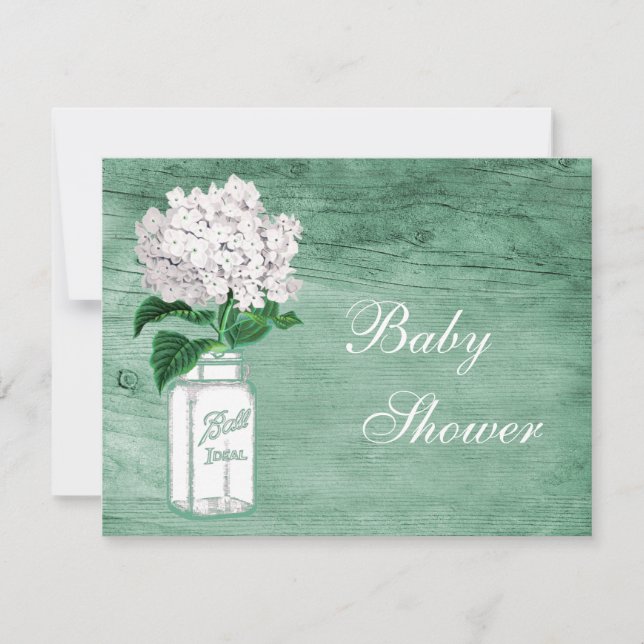 Mason Jar & Hydrangea Rustic Mint Baby Shower Invitation (Front)