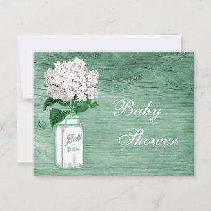 Mason Jar & Hydrangea Rustic Mint Baby Shower Invitation