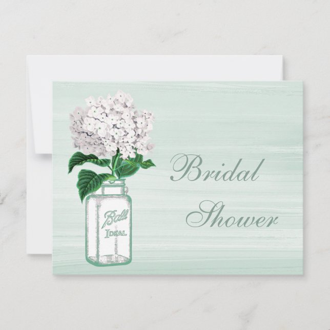 Mason Jar & Hydrangea Rustic Mint Bridal Shower Invitation (Front)