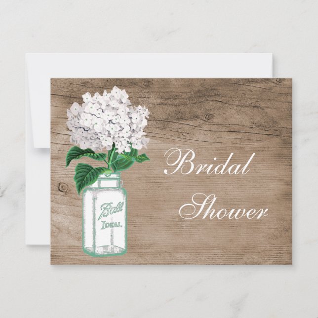 Mason Jar & Hydrangea Rustic Wood Bridal Shower Invitation (Front)