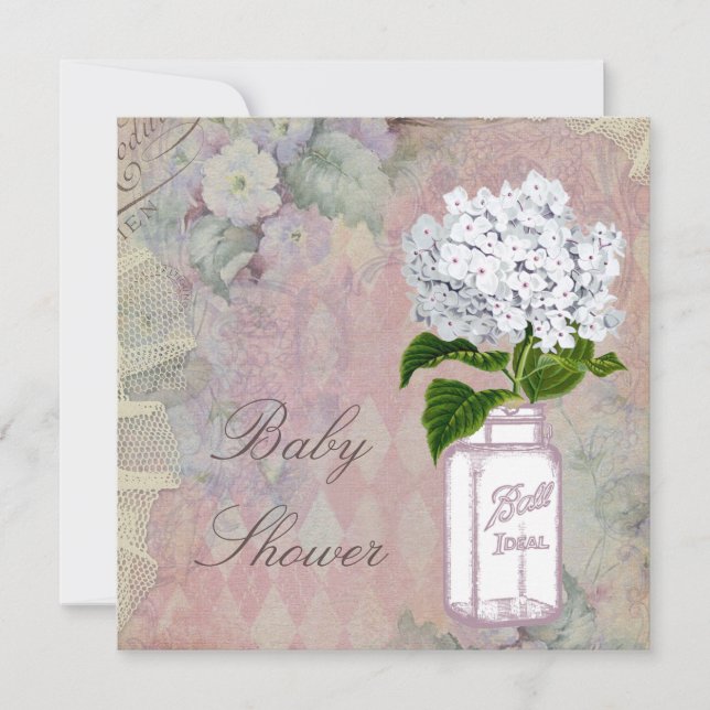 Mason Jar Hydrangea Shabby Chic Baby Shower Invitation (Front)
