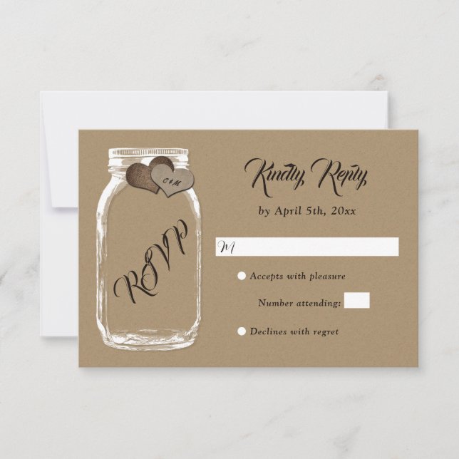 Mason Jar Kraft Paper Wedding RSVP Card (Front)