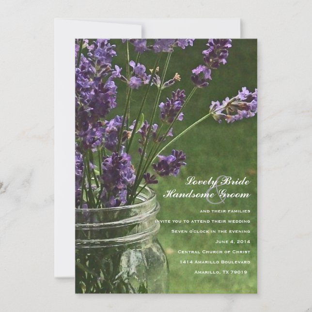 Mason Jar Lavender Country Wedding Invitation (Front)
