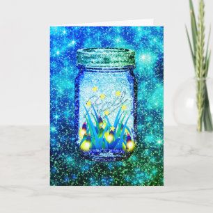 Mason jar lightning bug glowing firefly  magnet card