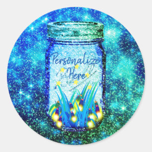 Mason jar lightning bug glowing firefly  magnet classic round sticker