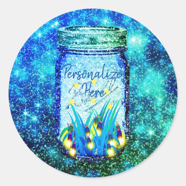 Mason jar lightning bug glowing firefly  magnet classic round sticker (Front)