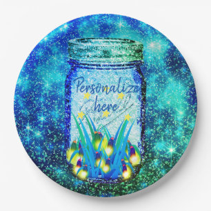 Mason jar lightning bug glowing firefly  magnet paper plate