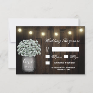 Mason Jar Lights Babys Breath Wedding RSVP Cards