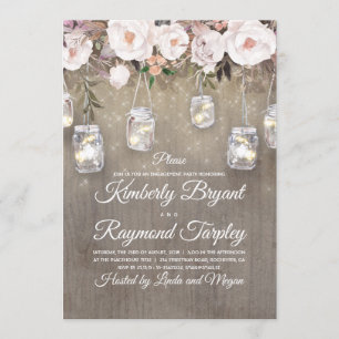 Mason Jar Lights Floral Rustic Engagement Party Invitation