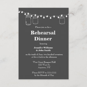 Mason jar lights rehearsal dinner invitations
