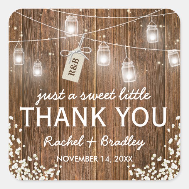Mason Jar Lights Rustic Babys Breath Wedding Square Sticker (Front)