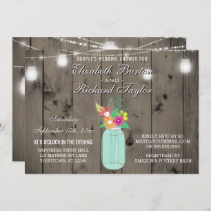 Mason Jar Lights Rustic Couples Wedding Shower Invitation