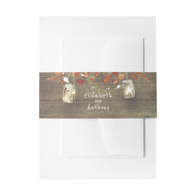 Mason Jar Lights Rustic Fall Wedding Invitation Belly Band (Front Example)