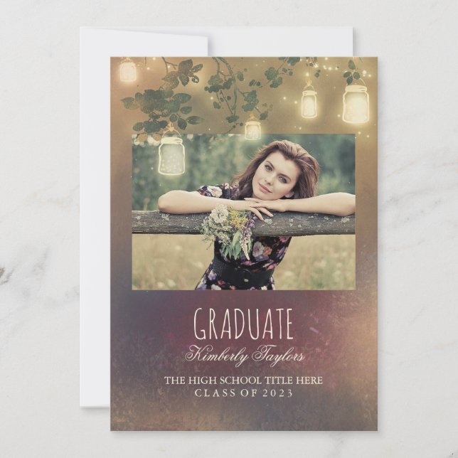 Mason Jar Lights Rustic Photo Graduation Party Invitation (Front)