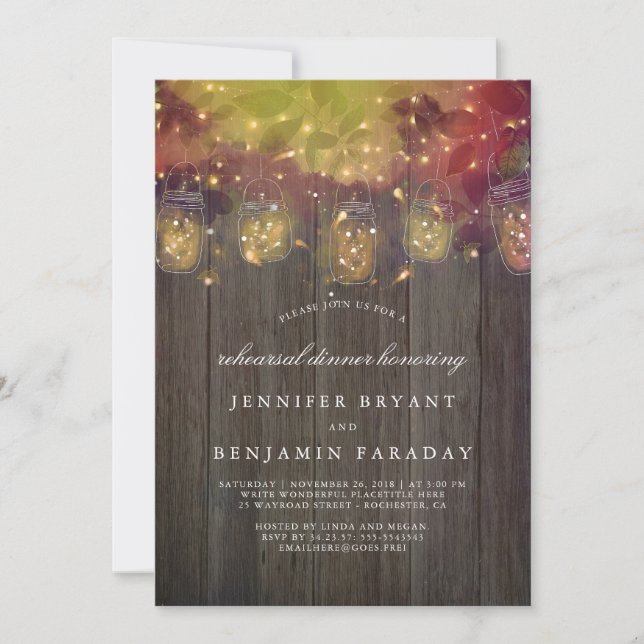 Mason Jar Lights Rustic Rehearsal Dinner Invitation (Front)