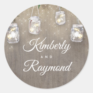 Mason Jar Lights Rustic Wedding Classic Round Sticker