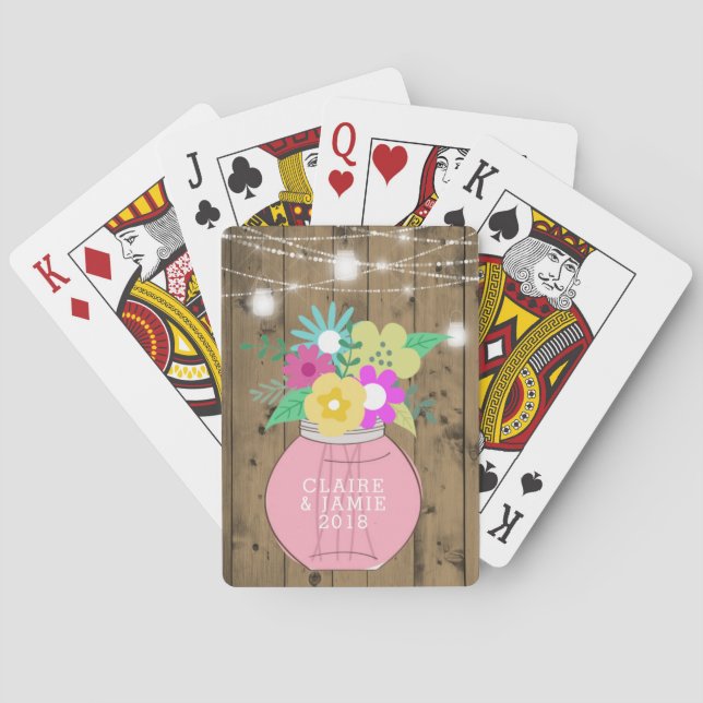 Mason Jar Lights Rustic Wedding Favour Playing Cards (Back)