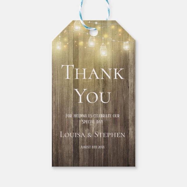 Mason Jar Lights Rustic Wedding Thank You Tag (Front)