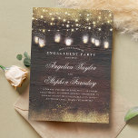Mason Jar Lights Rustic Wood Engagement Party Invitation<br><div class="desc">Gold glitter,  rustic wood,  and mason jar string lights engagement party invitations.</div>