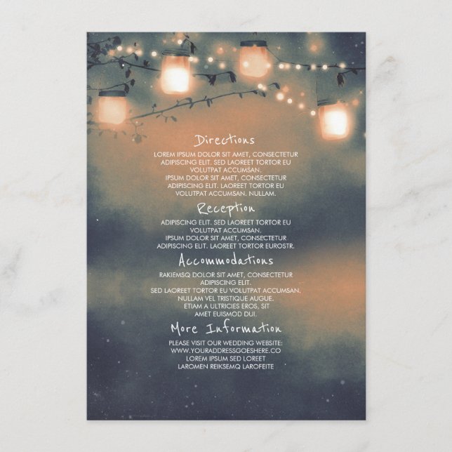 Mason Jar Lights Wedding Details -Information Enclosure Card (Front)