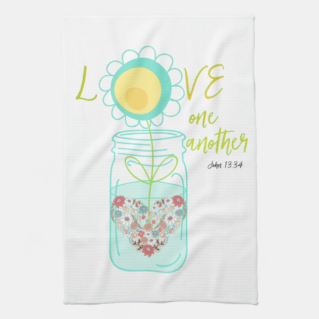 Mason Jar: Love Bible Verse Tea Towel (Vertical)