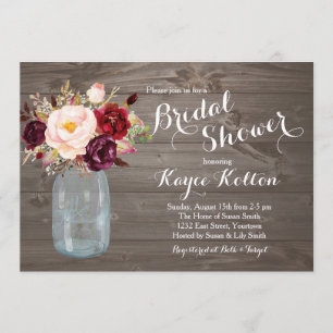 Mason Jar Marsala  Bridal Shower Invitation