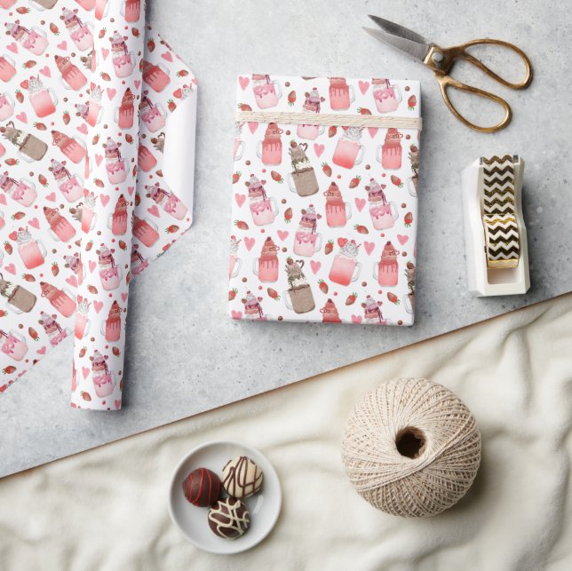 Mason Jar Milkshakes Valentine's Candy Pattern Wrapping Paper (Crafts)