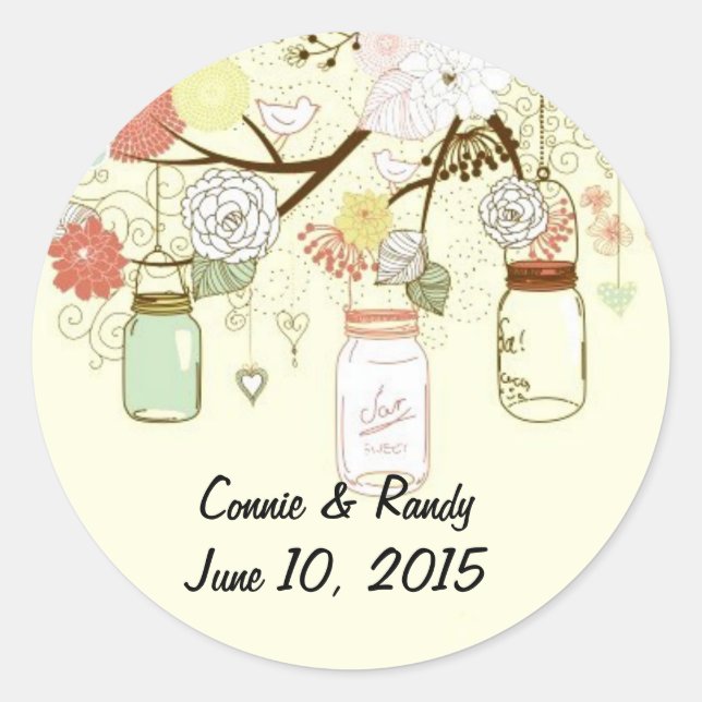 Mason Jar Monogram Classic Round Sticker (Front)
