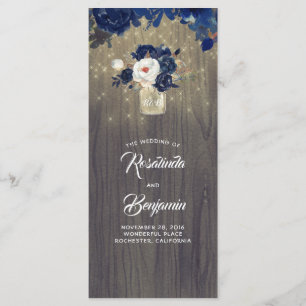 Mason Jar Navy Flowers Rustic Wedding Programs Programme