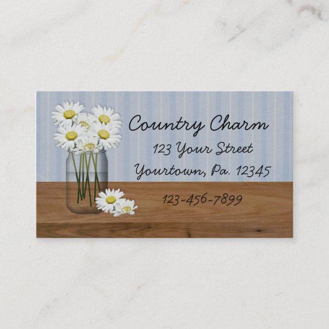 Mason Jar Of Daisies Business Card (Front)