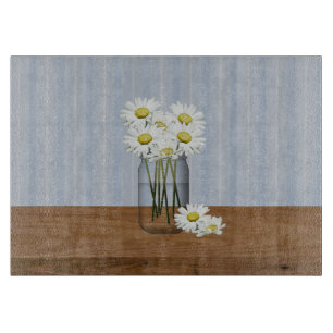 Mason Jar Of Daisies Cutting Board