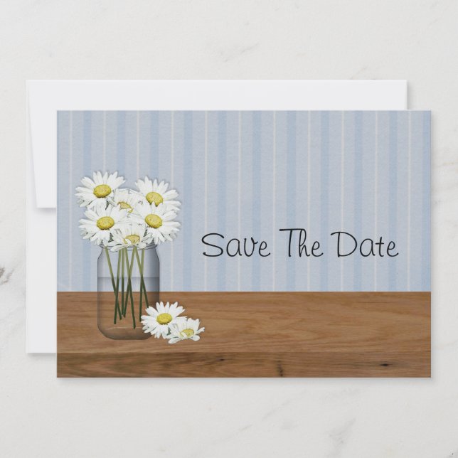 Mason Jar Of Daisies Save The Date (Front)
