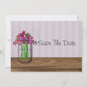 Mason Jar Of Flowers Save The Date