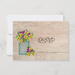 Mason Jar Of Pansies Reception RSVP Invitation