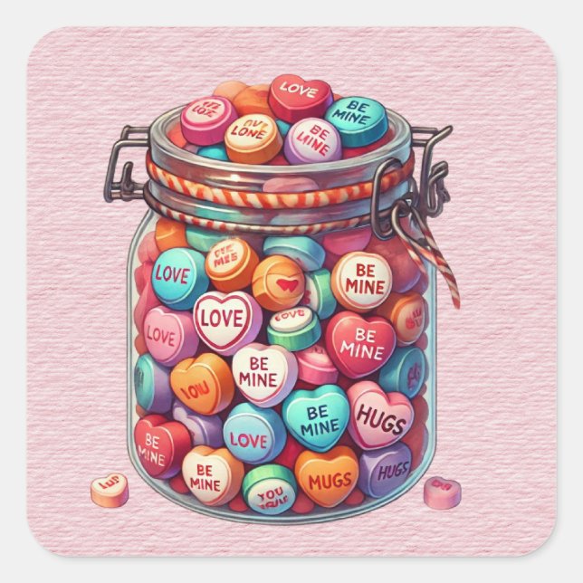 Mason Jar of Valentine Word Candy Square Sticker (Front)