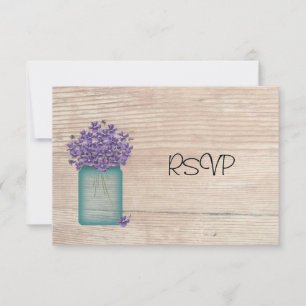 Mason Jar Of Violets Wedding Reception RSVP Invitation