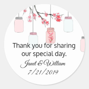 Mason Jar on Flowering Tree Wedding Favour Sticker