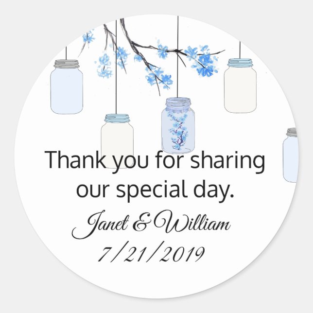 Mason Jar on Flowering Tree Wedding Favour Sticker (Front)
