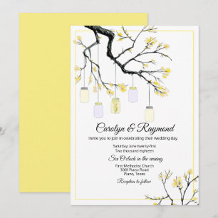 Mason Jar on Flowering Tree Wedding Invitation