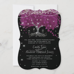 Mason Jar Orchid Evening Heart Leaf Tree Invitation
