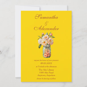 Mason Jar Peaches Golden Background Invitation
