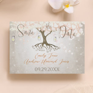 Mason Jar Peachy Pink Heart Leaf Tree  Save The Date