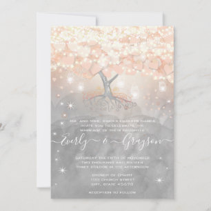 Mason Jar Peachy Pink Heart Leaf Tree  Wedding  In Invitation